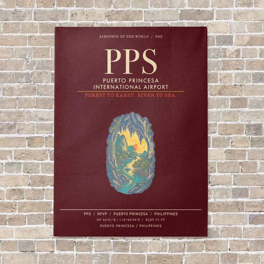 Puerto Princesa International Airport PPS - Canvas Framed - Dark Red