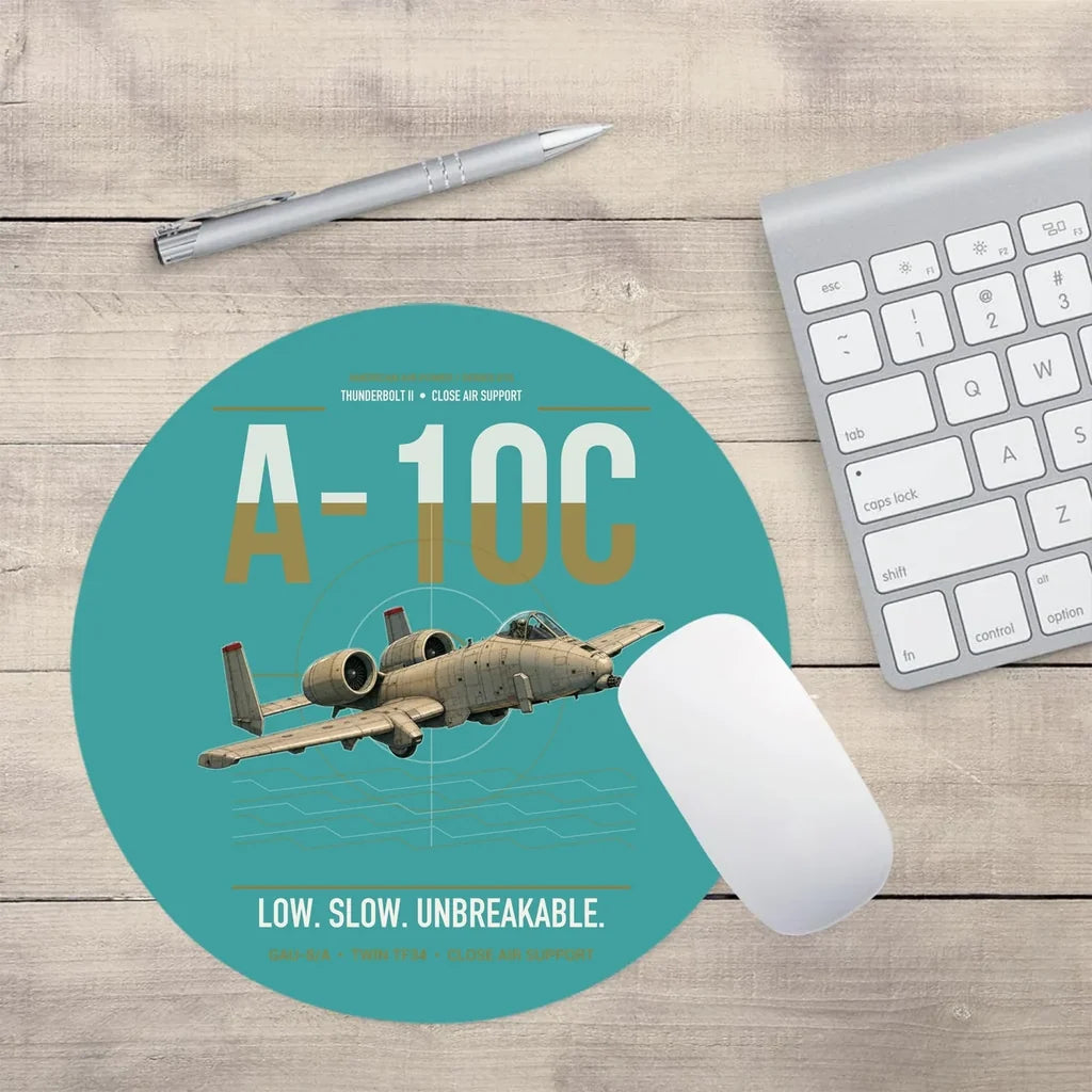 A-10C Thunderbolt II design on turquoise round mouse pad