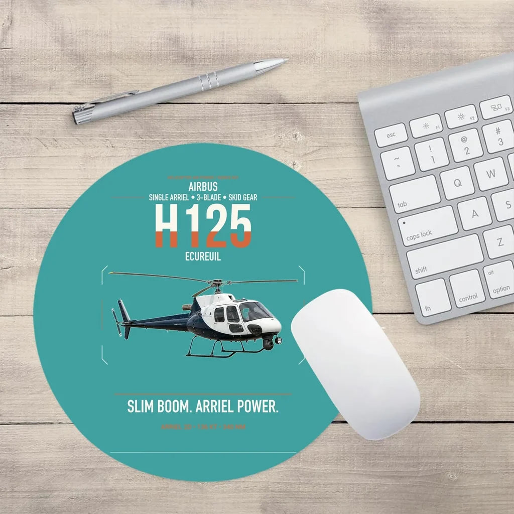 Airbus H125 design on turquoise round mouse pad
