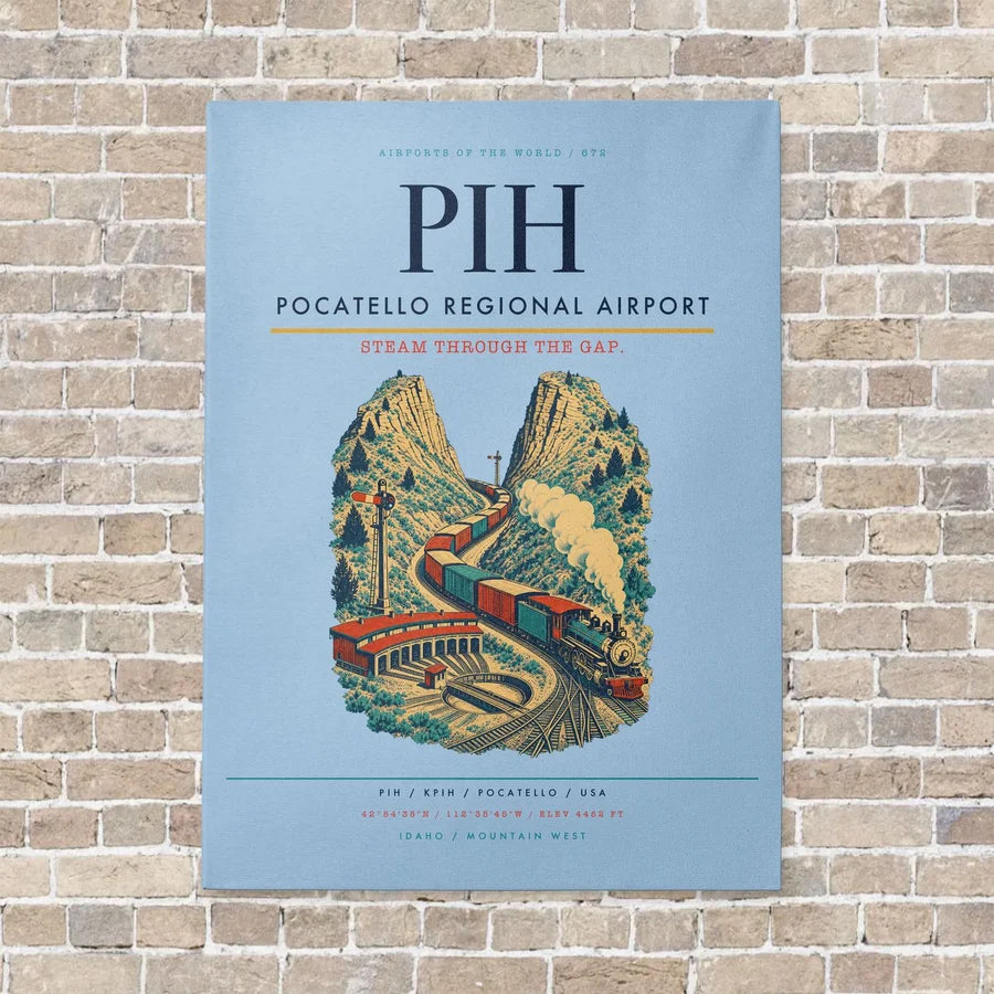 Pocatello Regional Airport PIH vertical canvas print - no frame - light blue background