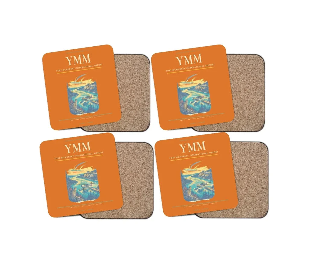 Fort McMurray International Airport (YMM) design on orange 4 pieces set coaster