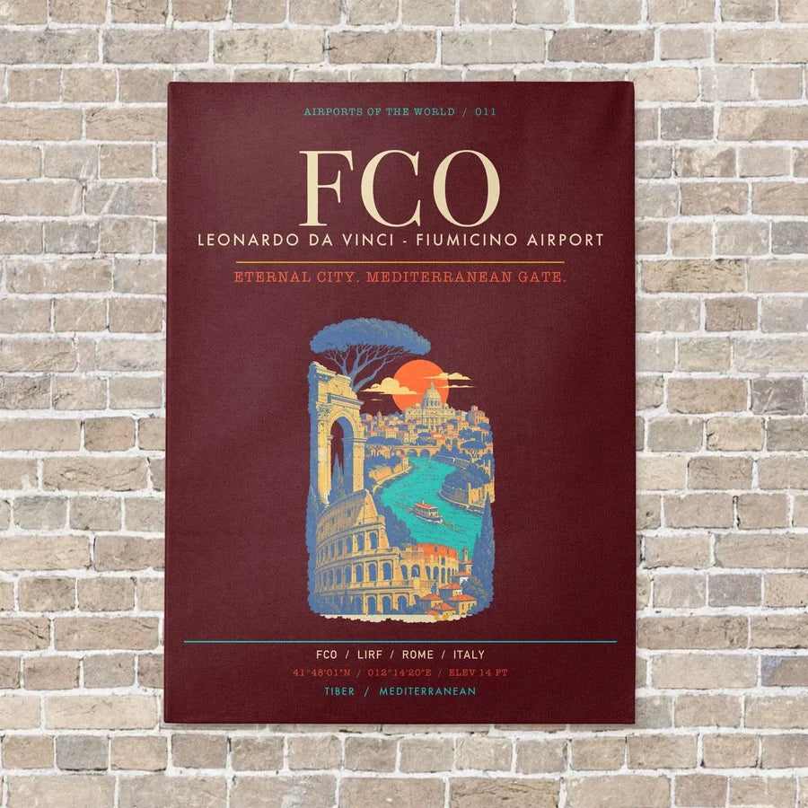 Rome Leonardo da Vinci Fiumicino Airport FCO - Canvas Framed - Dark Red