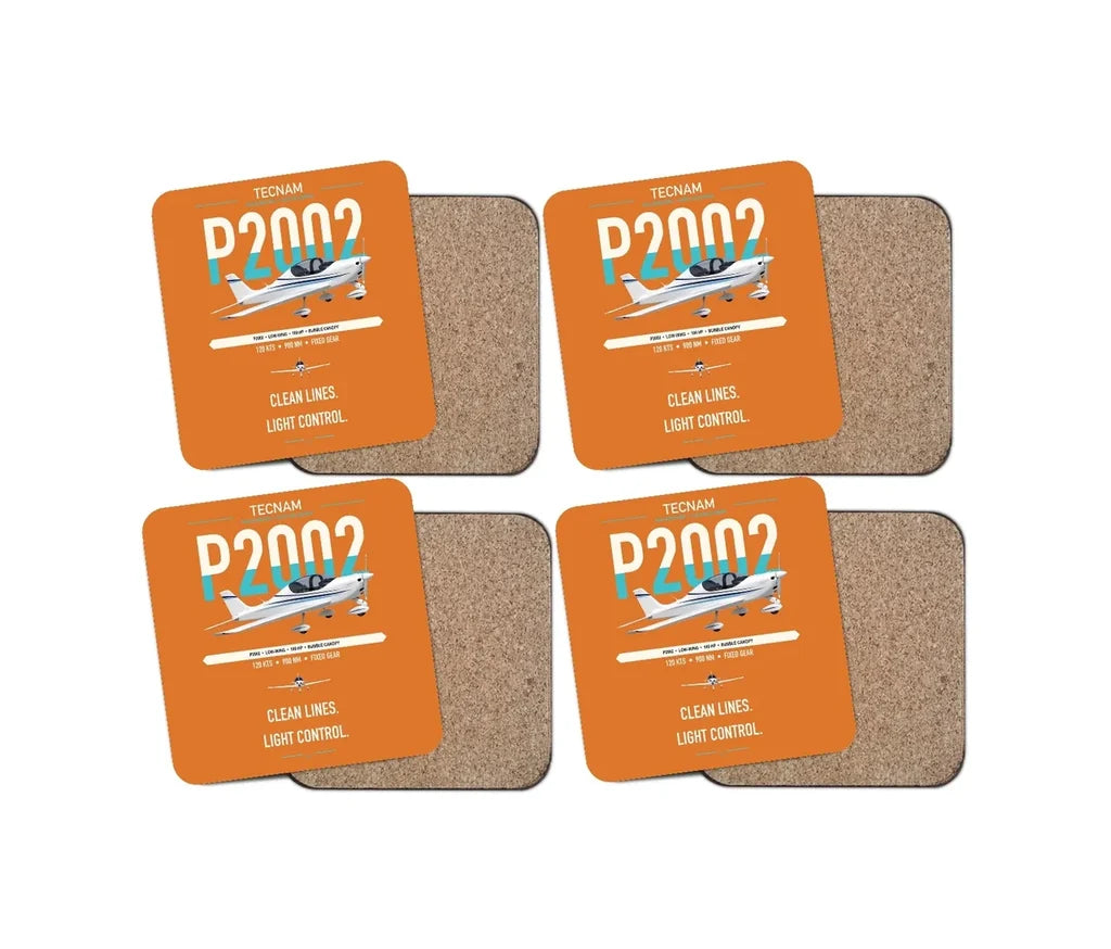 Tecnam P2002 Sierra MkII design on orange 4 pieces set coaster