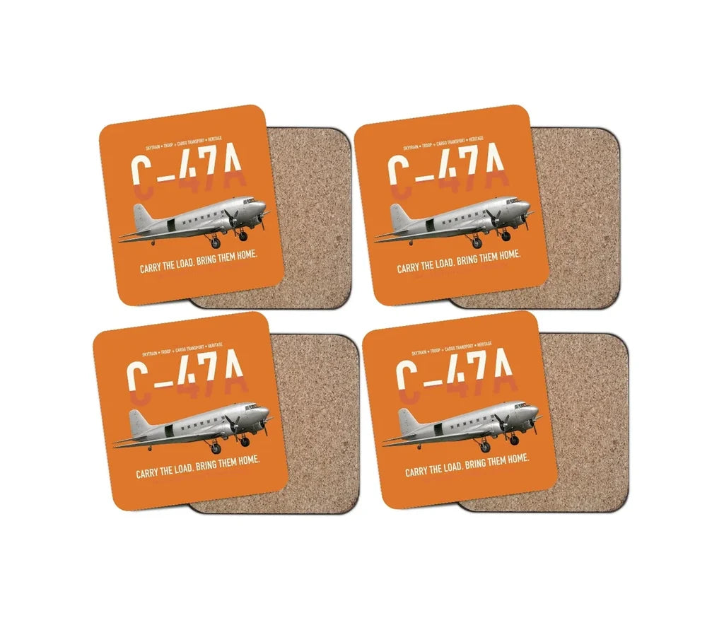 C-47A Skytrain design on orange 4 pieces set coaster