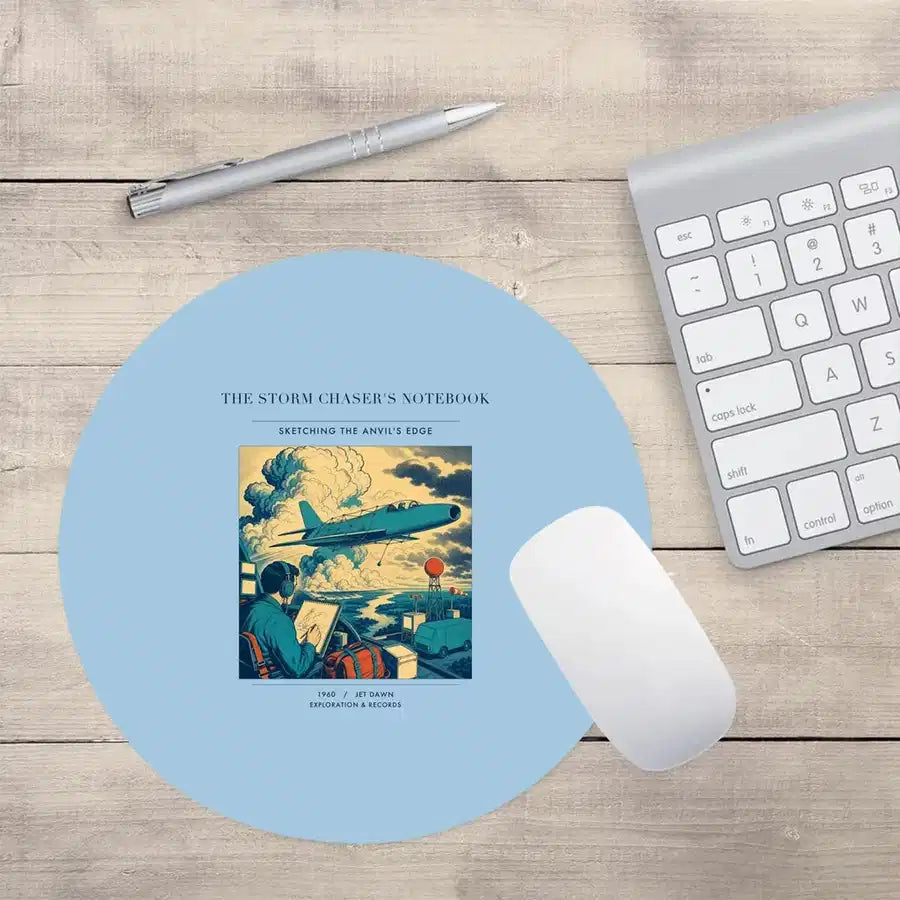 VINTAGE G4393 - The Storm Chaser's Notebook - Designed Mouse Pads design on lightblue round