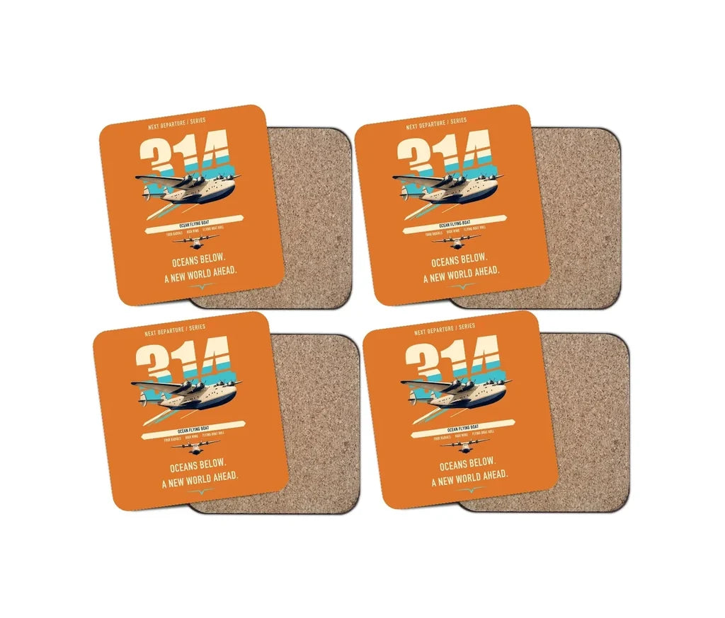 Boeing 314 Clipper design on orange 4 pieces set coaster