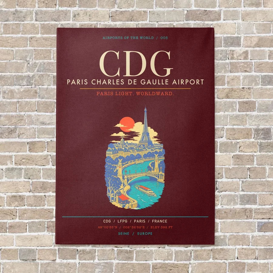 Paris Charles de Gaulle Airport CDG - Canvas Framed - Dark Red