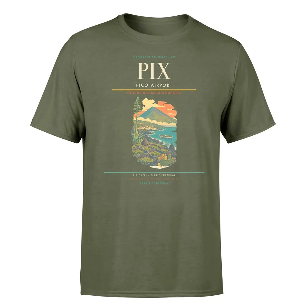 Pico Airport (PIX) T-Shirt single-side front print in Green Army | pico-airport-pix-double-side-t-shirt