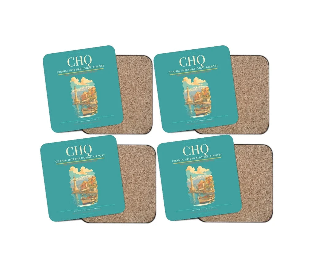 Chania International Airport CHQ Coaster 4-Pieces-Set - Turquoise