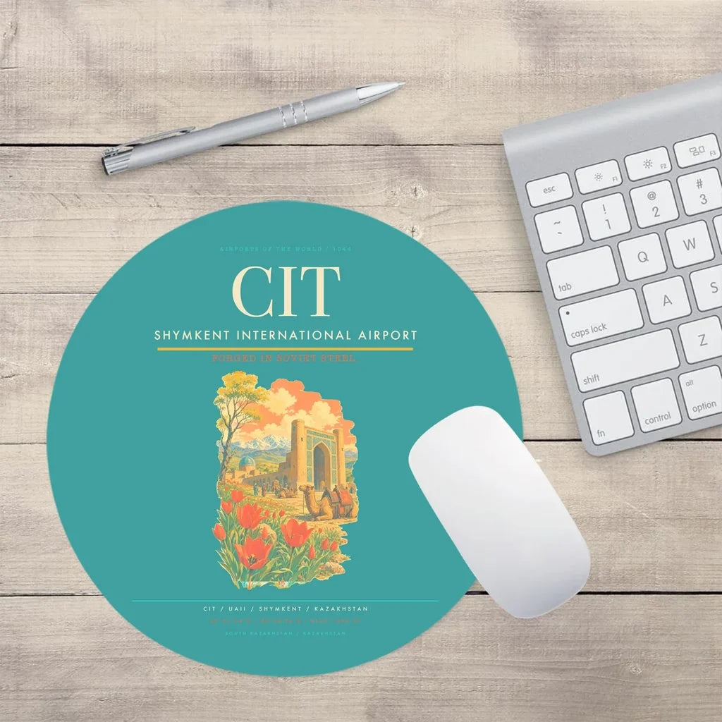 Shymkent International Airport (CIT) design on turquoise round mouse pad
