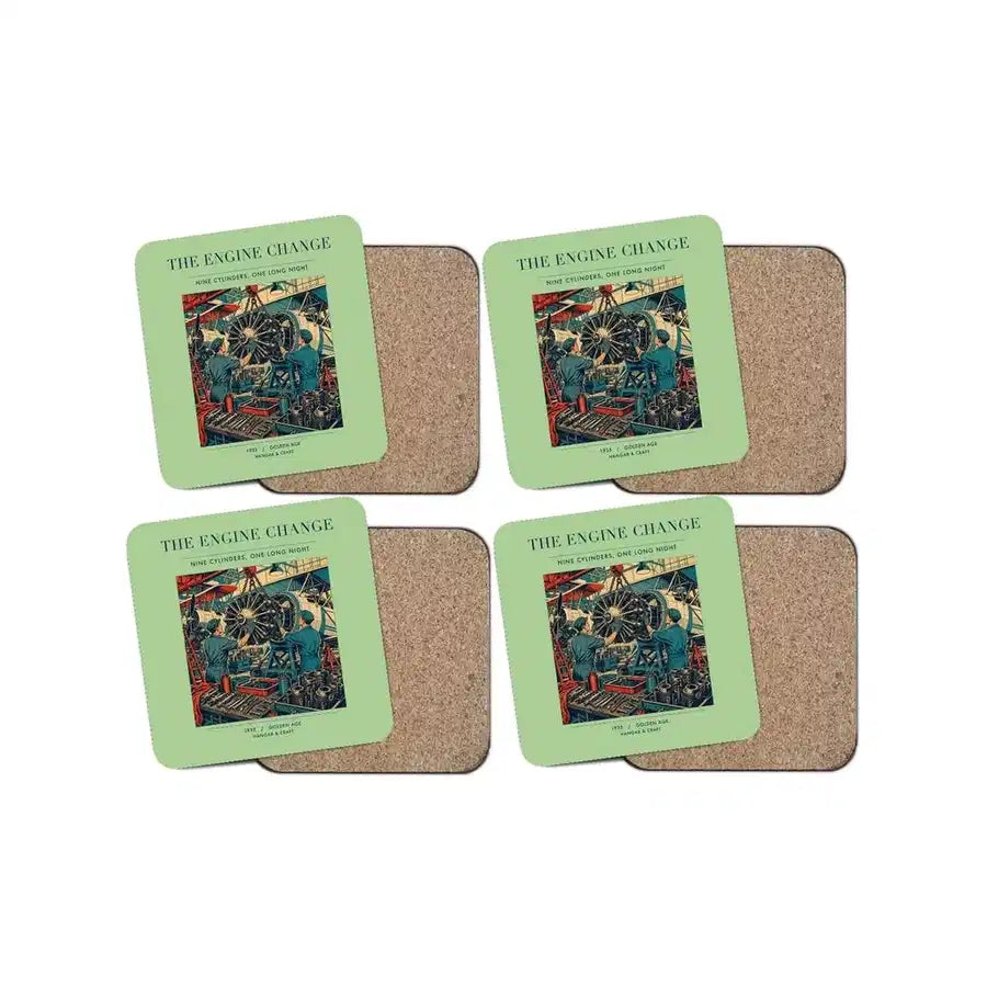 The Engine Change - Designed Coasters design on light green 4-pieces-set