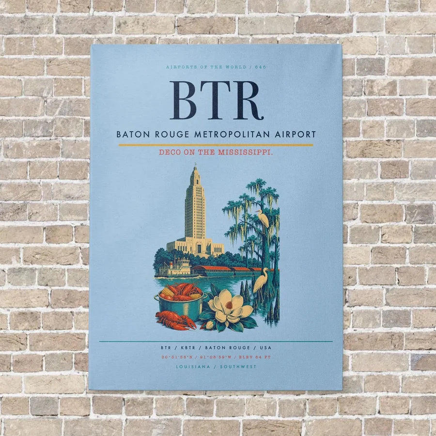 Baton Rouge Metropolitan Airport BTR - Canvas No Frame - Light Blue