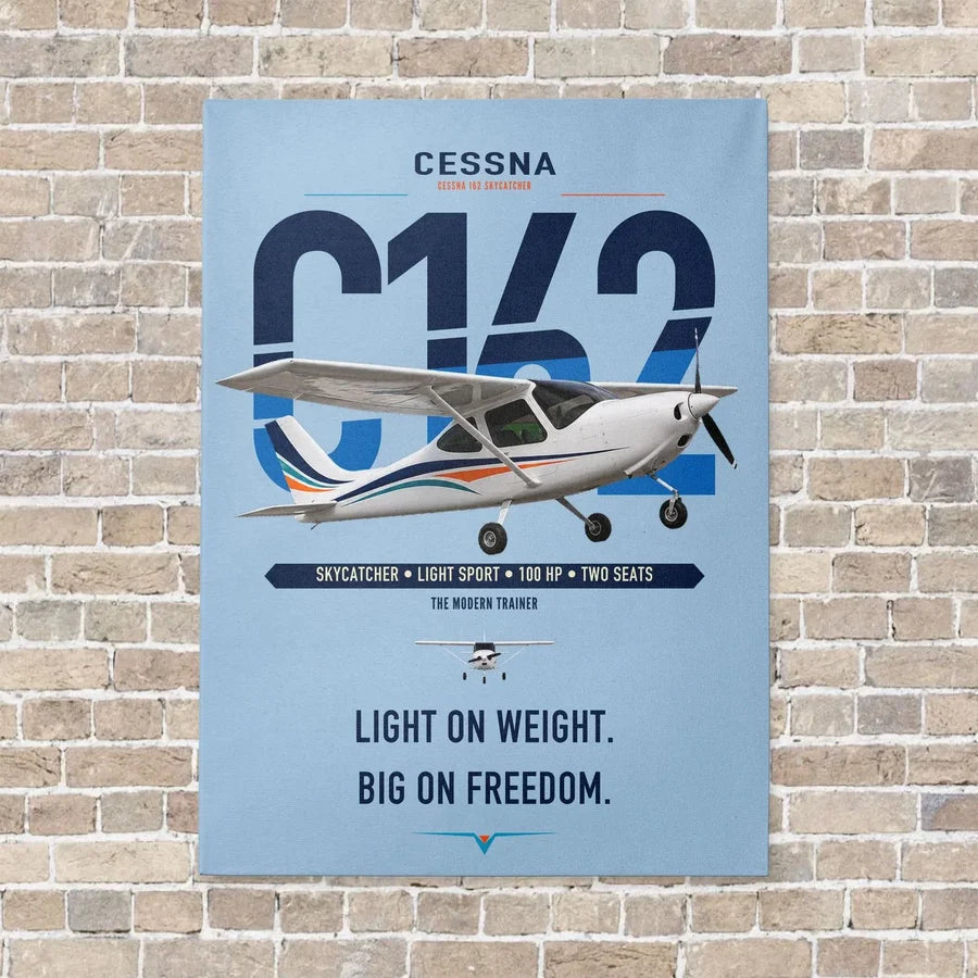Cessna 162 Skycatcher vertical canvas print - no frame - light blue background