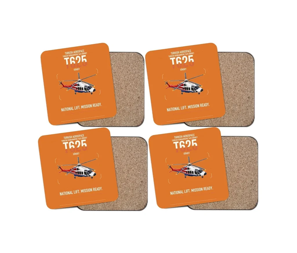 Turkish Aerospace T625 Gökbey design on orange 4 pieces set coaster