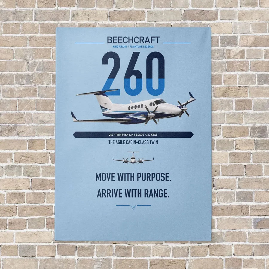 Beechcraft King Air 260 vertical canvas print - no frame - light blue background