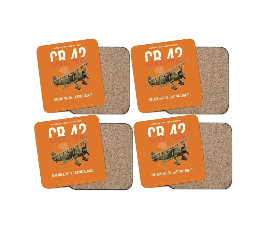 Fiat CR.42 Falco design on orange 4 pieces set coaster
