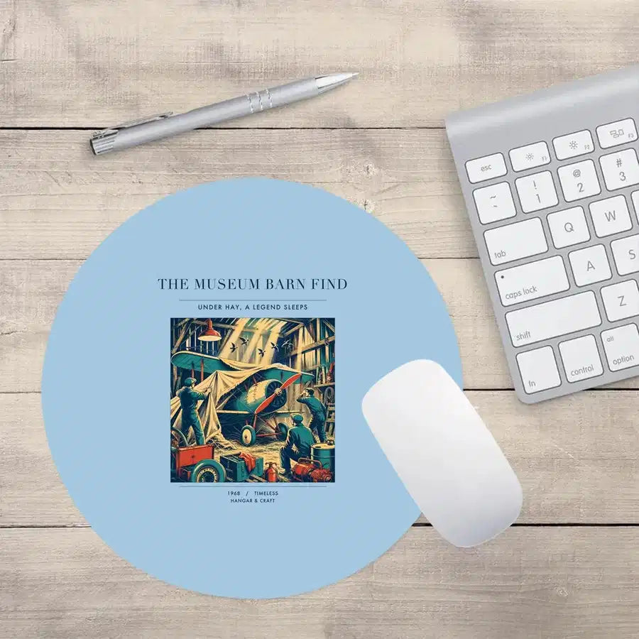 VINTAGE G4454 - The Museum Barn Find - Designed Mouse Pads design on lightblue round