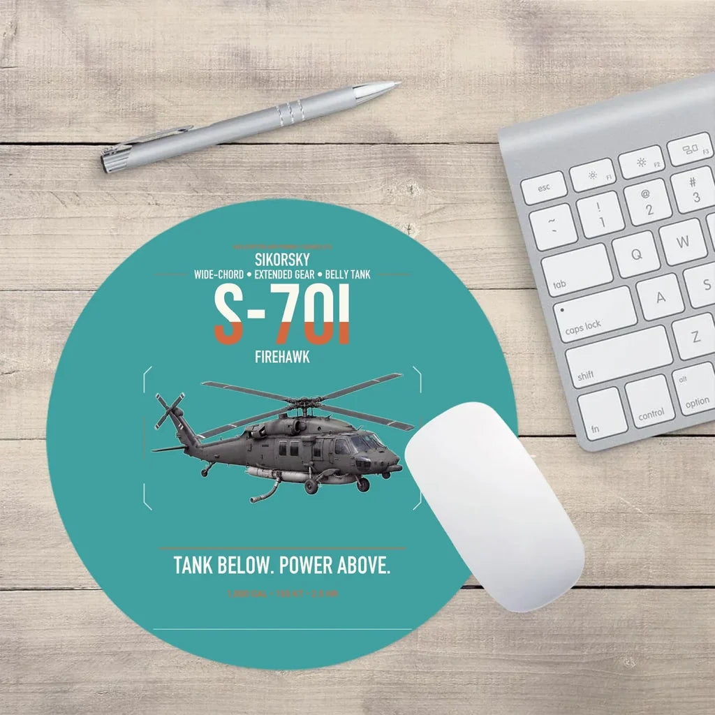 Sikorsky S-70i FIREHAWK design on turquoise round mouse pad