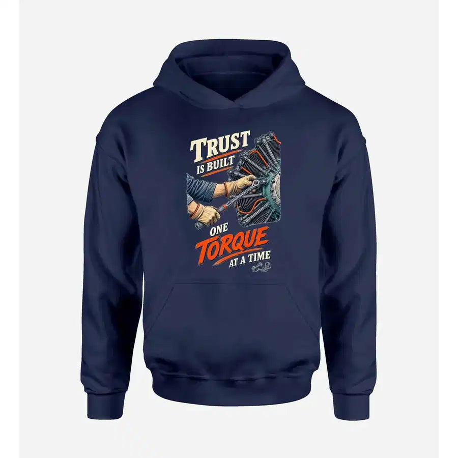 SIGNAL 590 - Trust Is Built One Torque At A Time design on navy blue hoodie single side
