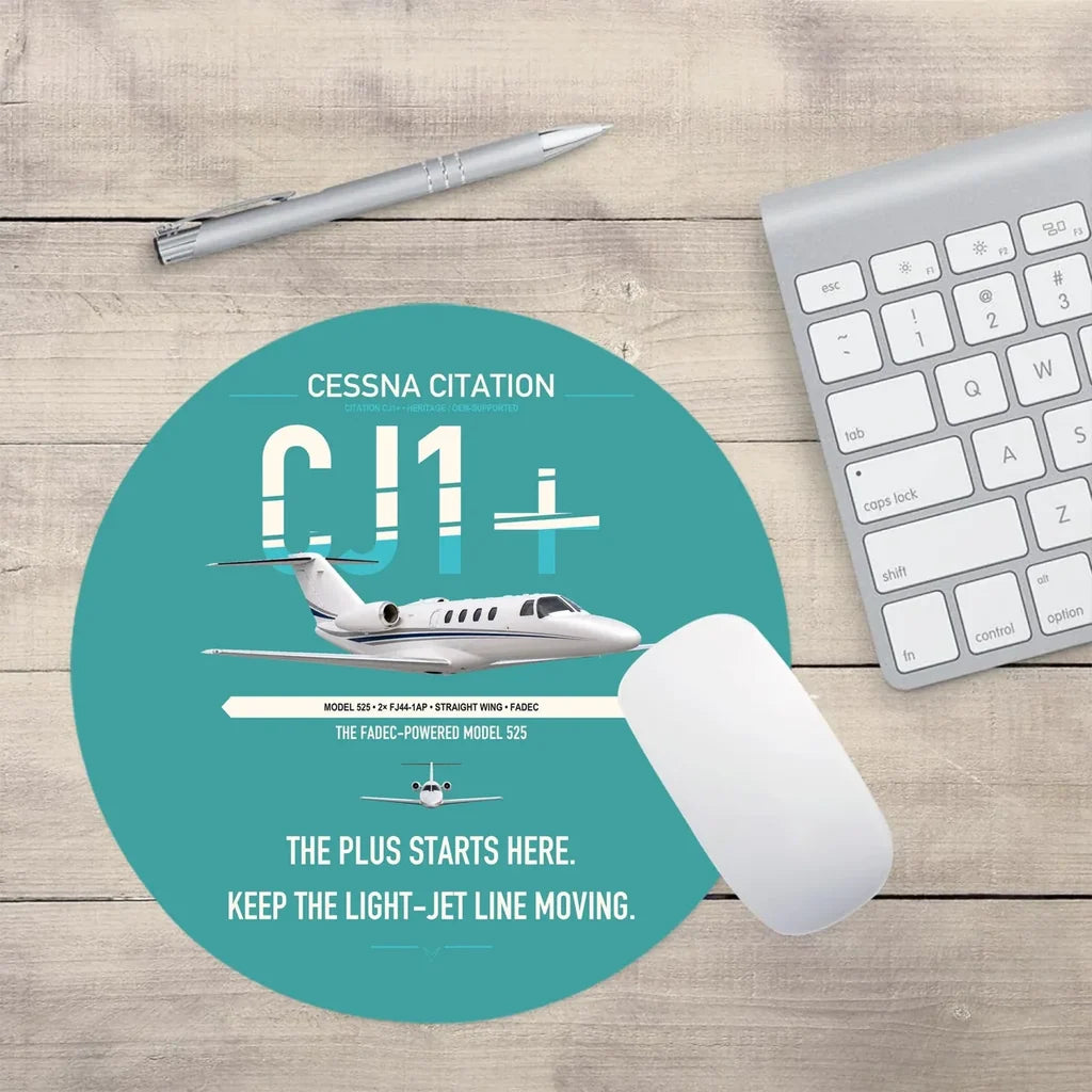 Cessna Citation CJ1+ design on turquoise round mouse pad