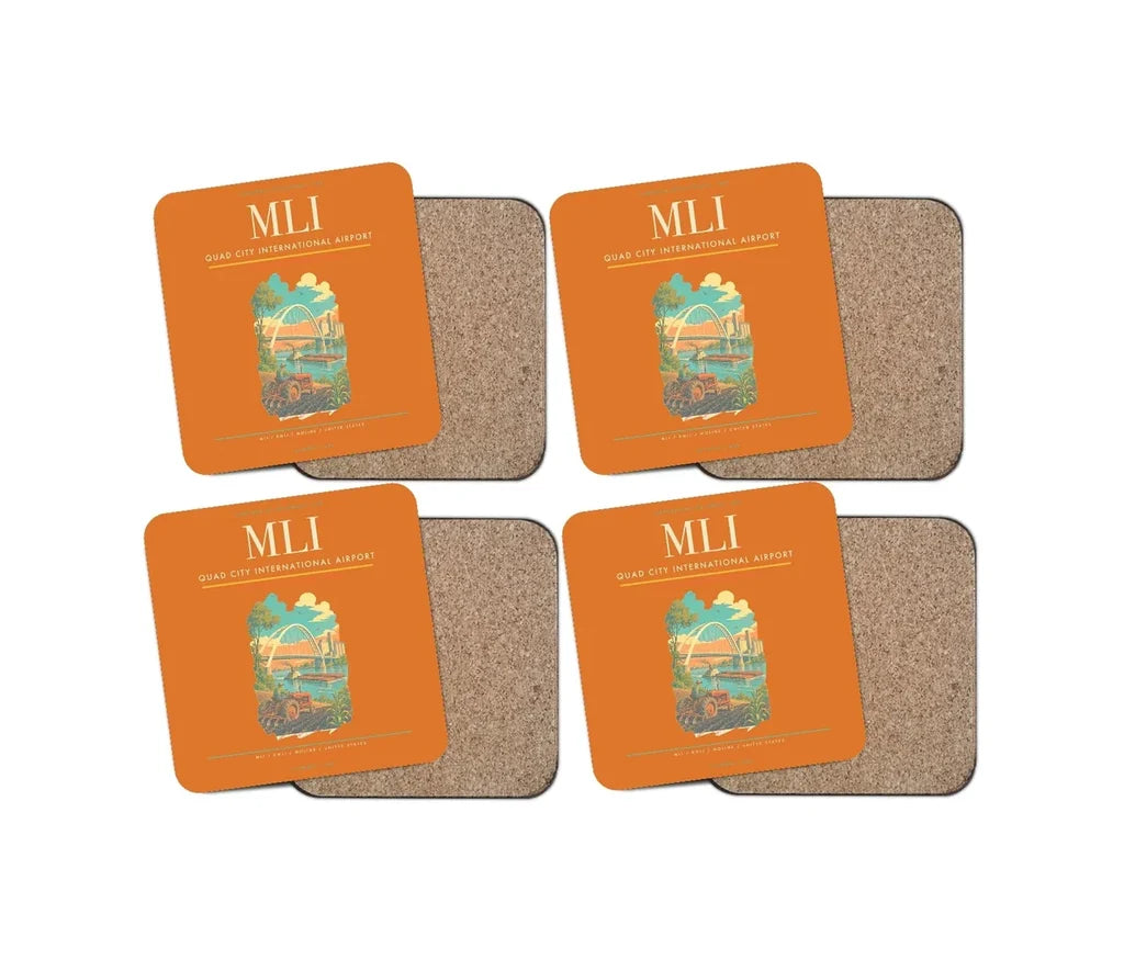 Quad City International Airport (MLI) design on orange 4 pieces set coaster
