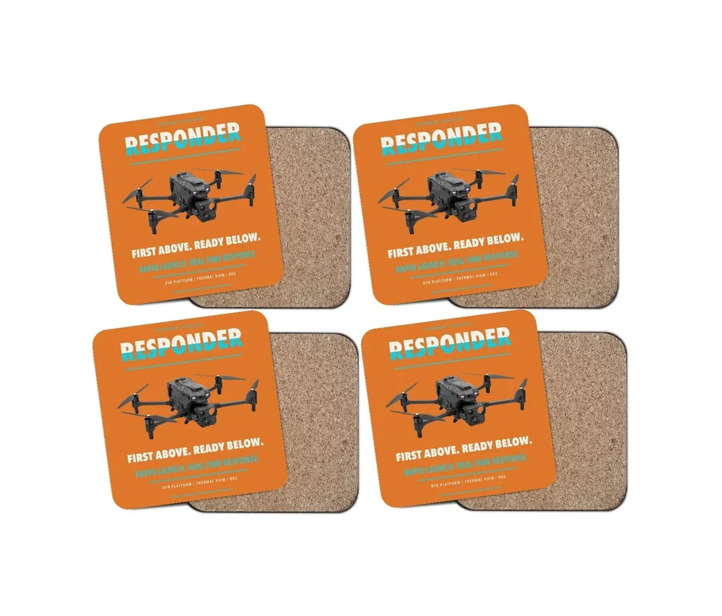 BRINC Responder design on orange 4 pieces set coaster