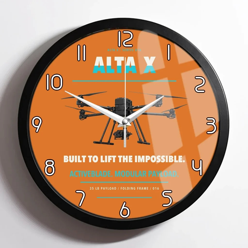 Freefly Alta X design on orange framed wall clock