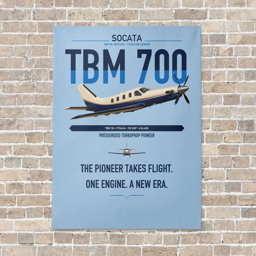 Socata TBM 700 vertical canvas print - no frame - light blue background