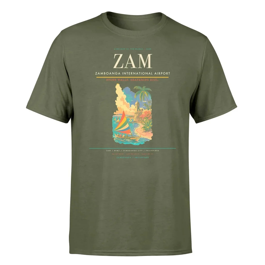 Zamboanga International Airport (ZAM) T-Shirt single-side front print in Green Army | zamboanga-international-airport-zam-double-side-t-shirt