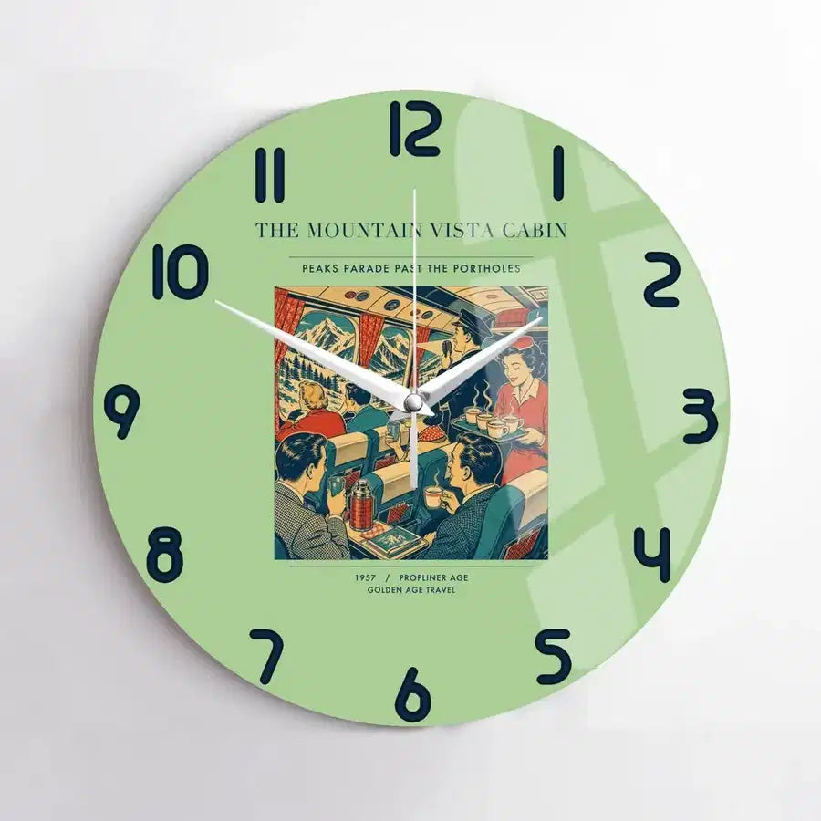 VINTAGE G4224 - The Mountain Vista Cabin - Designed Wall Clocks design on lightgreen no-frame