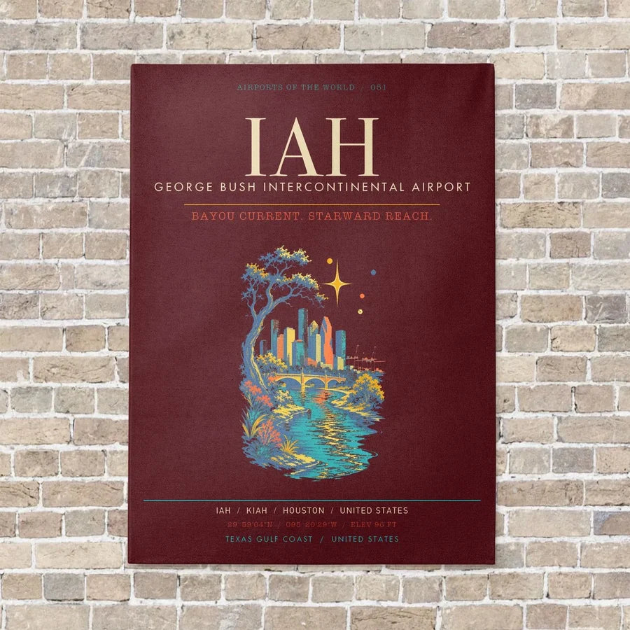 Houston George Bush Intercontinental Airport IAH - Canvas Framed - Dark Red