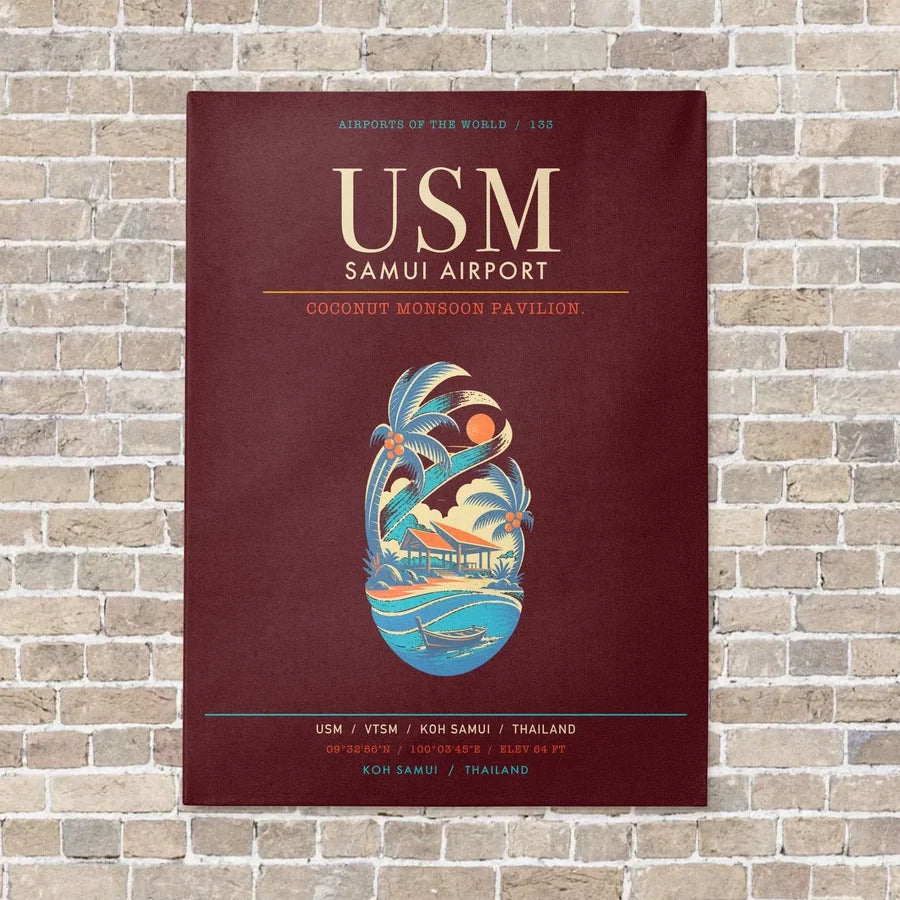 Samui Airport Koh Samui USM - Canvas Framed - Dark Red