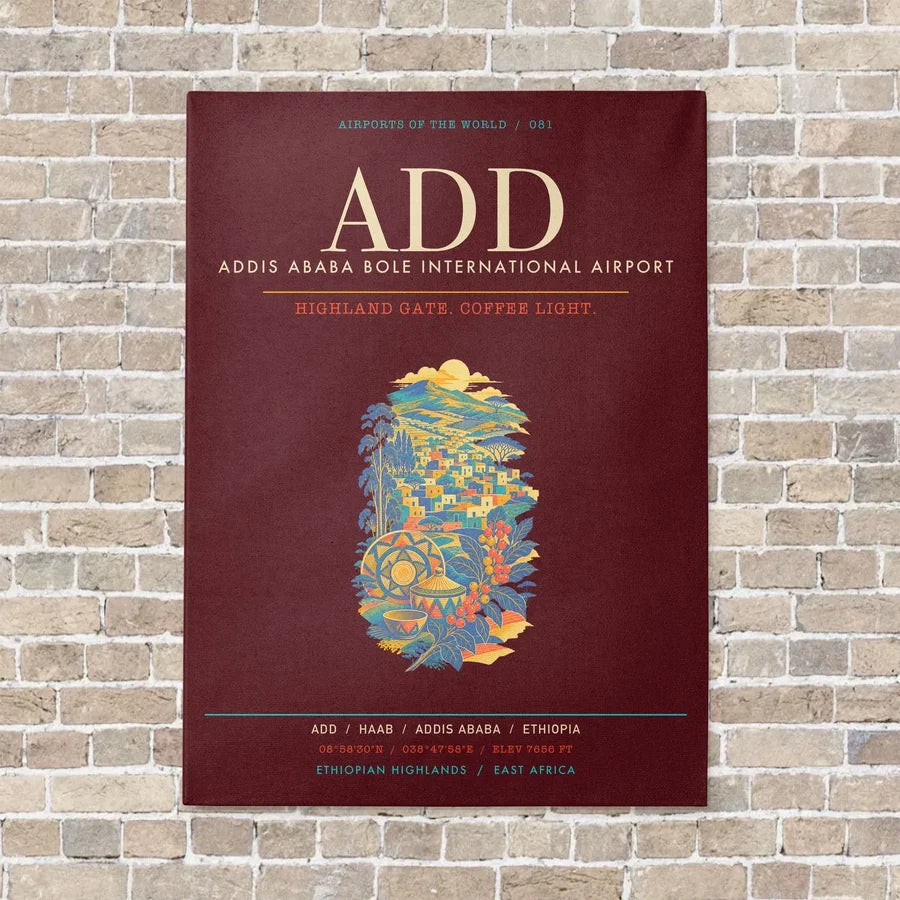 Addis Ababa Bole International Airport ADD - Canvas Framed - Dark Red
