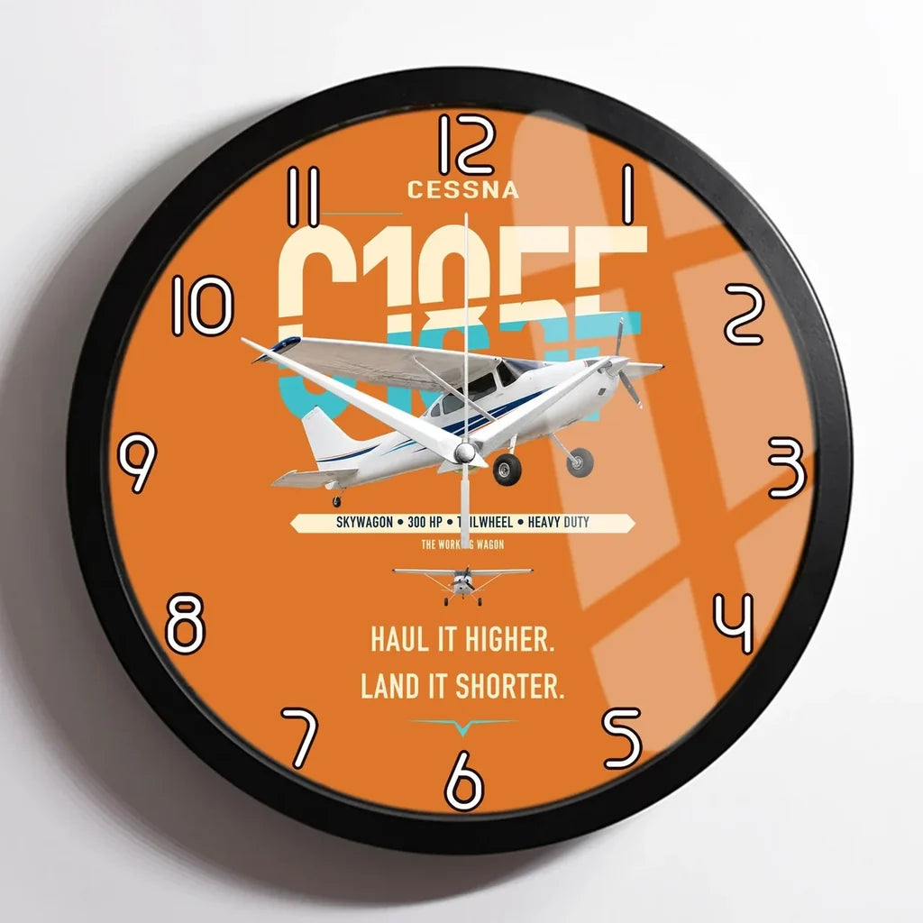 Cessna A185F Skywagon design on orange framed wall clock