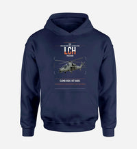 Thumbnail for HAL LCH Prachand design on navy blue double-side hoodie, single-side print
