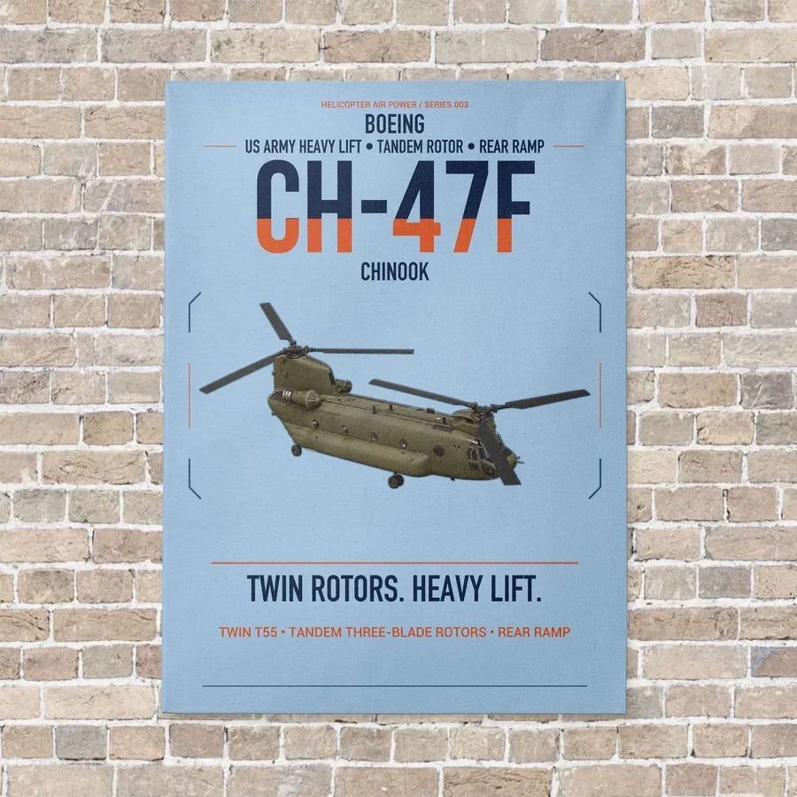Boeing CH-47F Chinook vertical canvas print - no frame - light blue background
