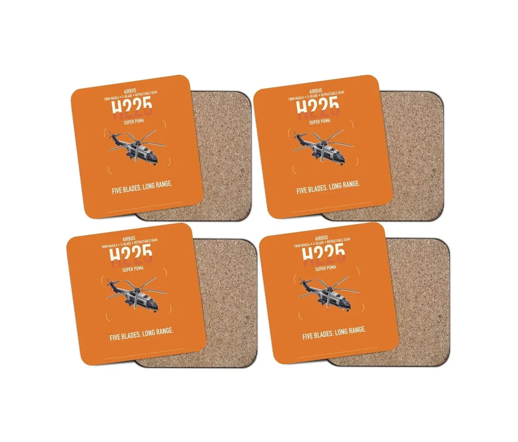 Airbus H225 design on orange 4 pieces set coaster