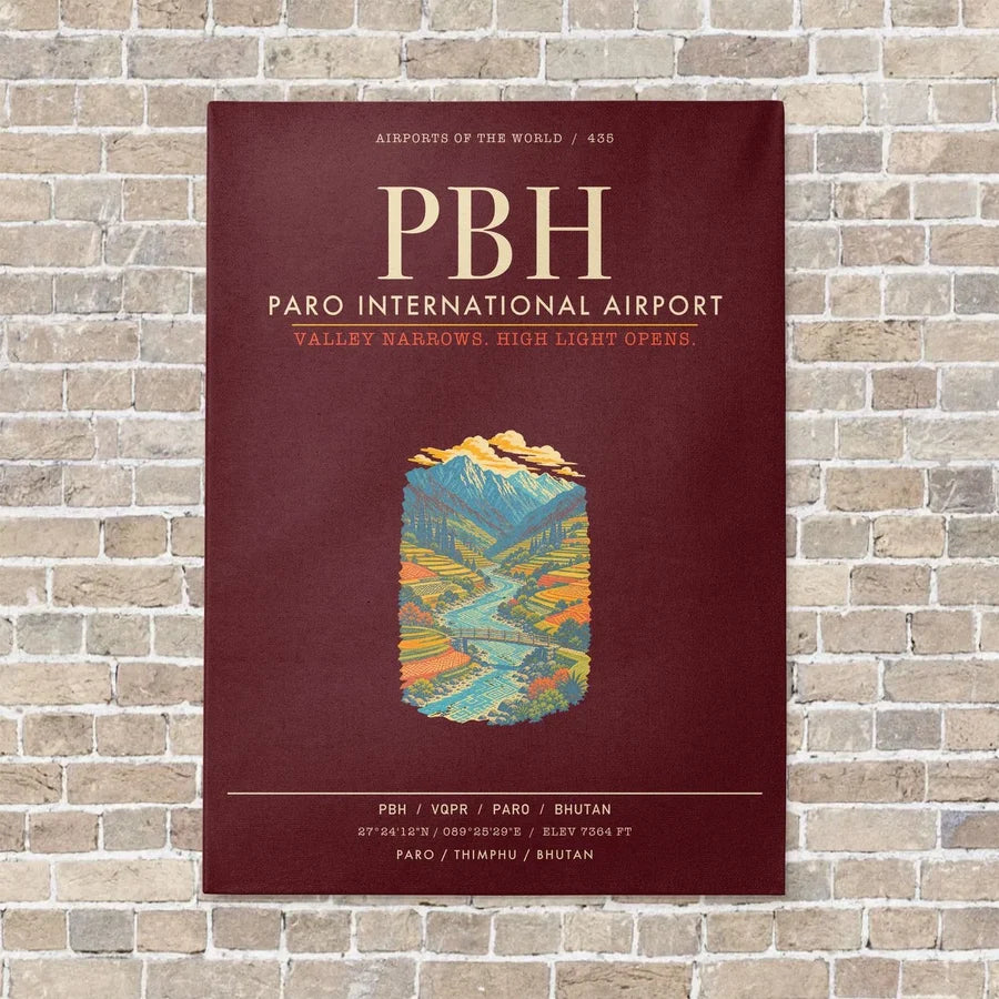 Paro International Airport PBH - Canvas Framed - Dark Red