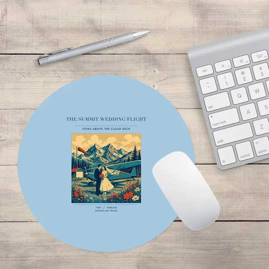 VINTAGE G4345 - The Summit Wedding Flight - Designed Mouse Pads design on lightblue round