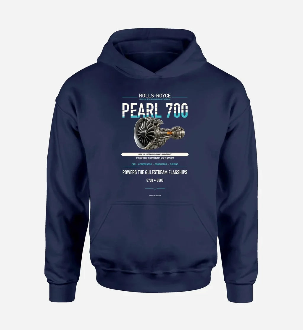 PEARL 700 design on navy blue hoodie single side