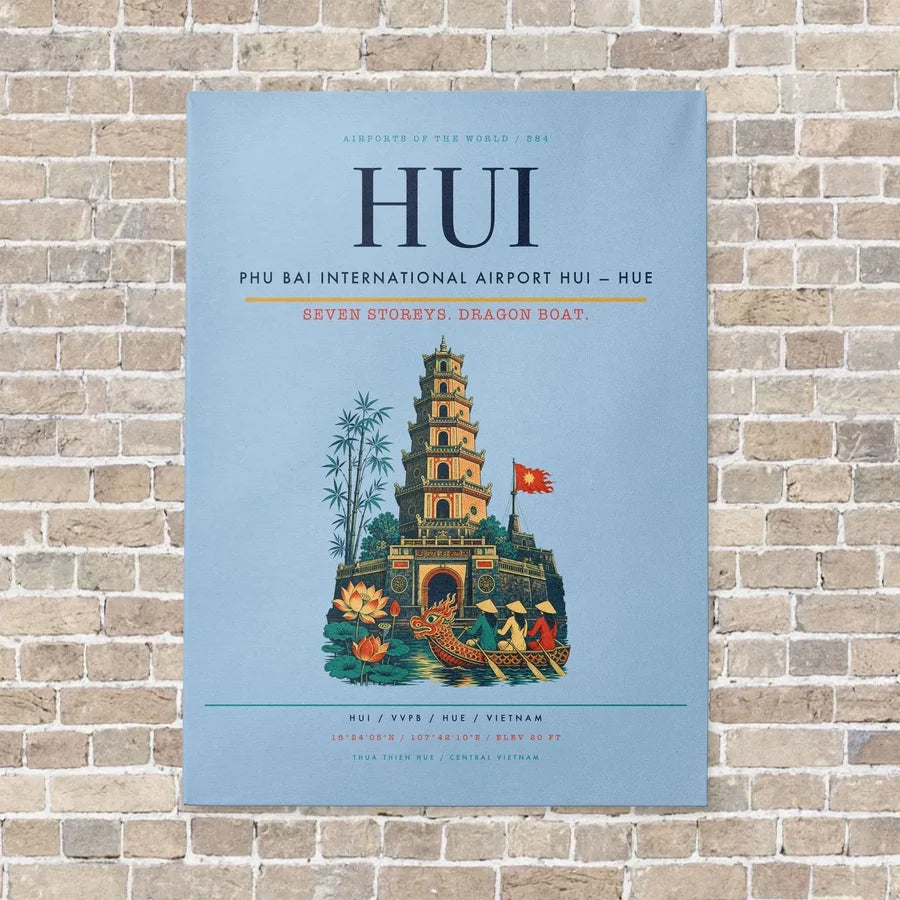 Phu Bai International Airport HUI — Hue vertical canvas print - no frame - light blue background