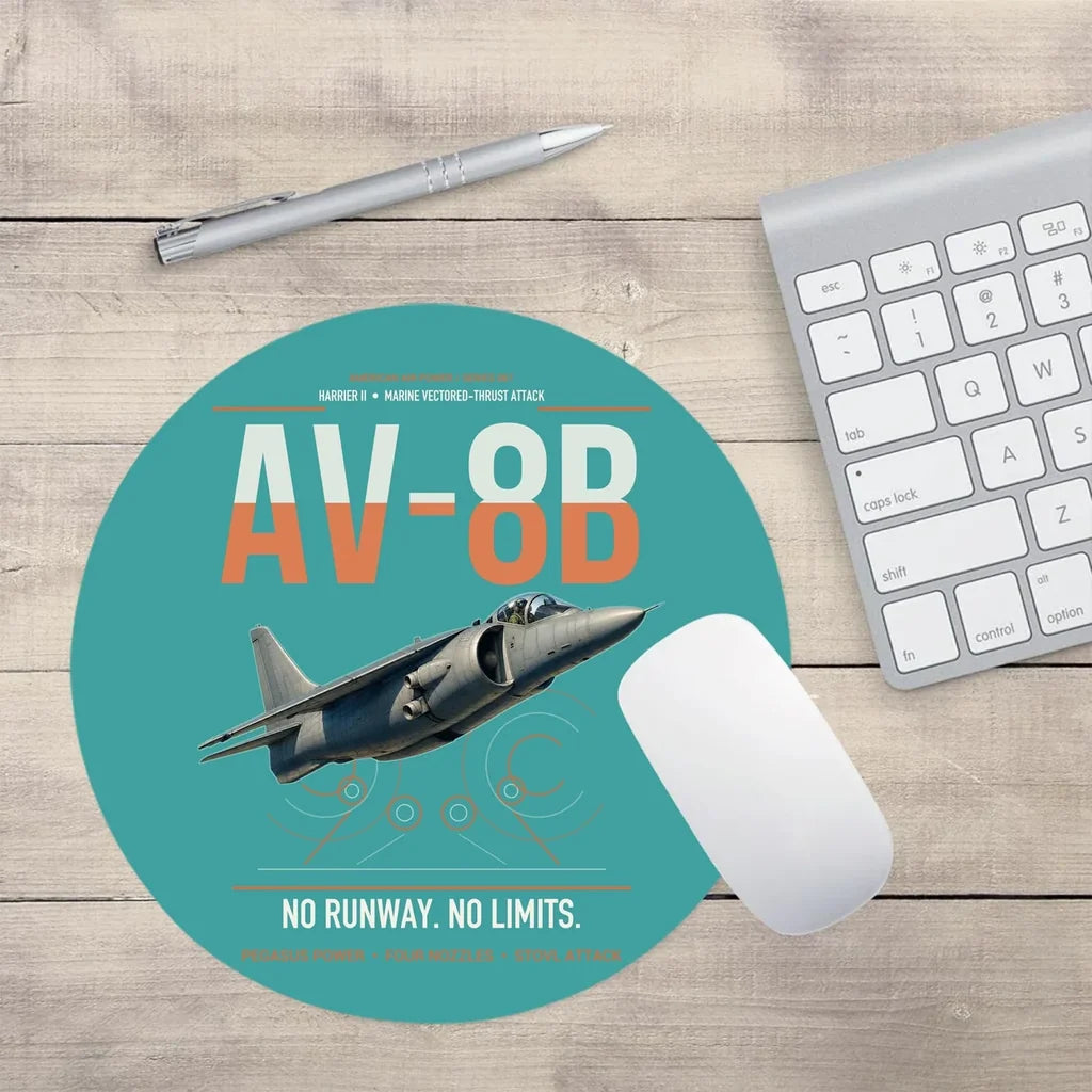 AV-8B Harrier II design on turquoise round mouse pad