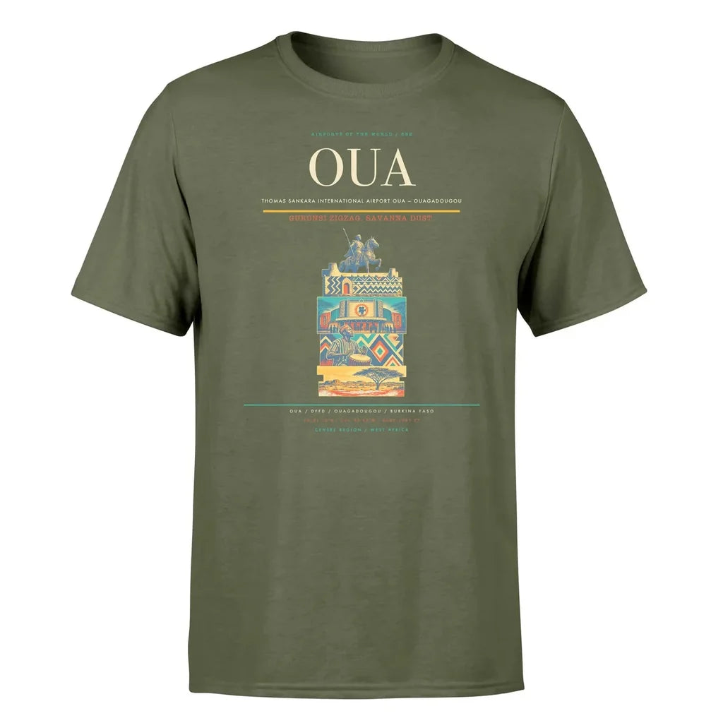 Thomas Sankara International Airport (OUA) T-Shirt single-side front print in Green Army | thomas-sankara-international-airport-oua-double-side-t-shirt