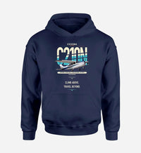 Thumbnail for Cessna T210N Centurion design on navy blue double-side hoodie, single-side print