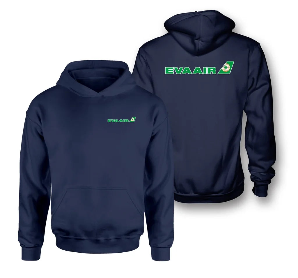 EVA Air Airlines logo on navy blue double side hoodie