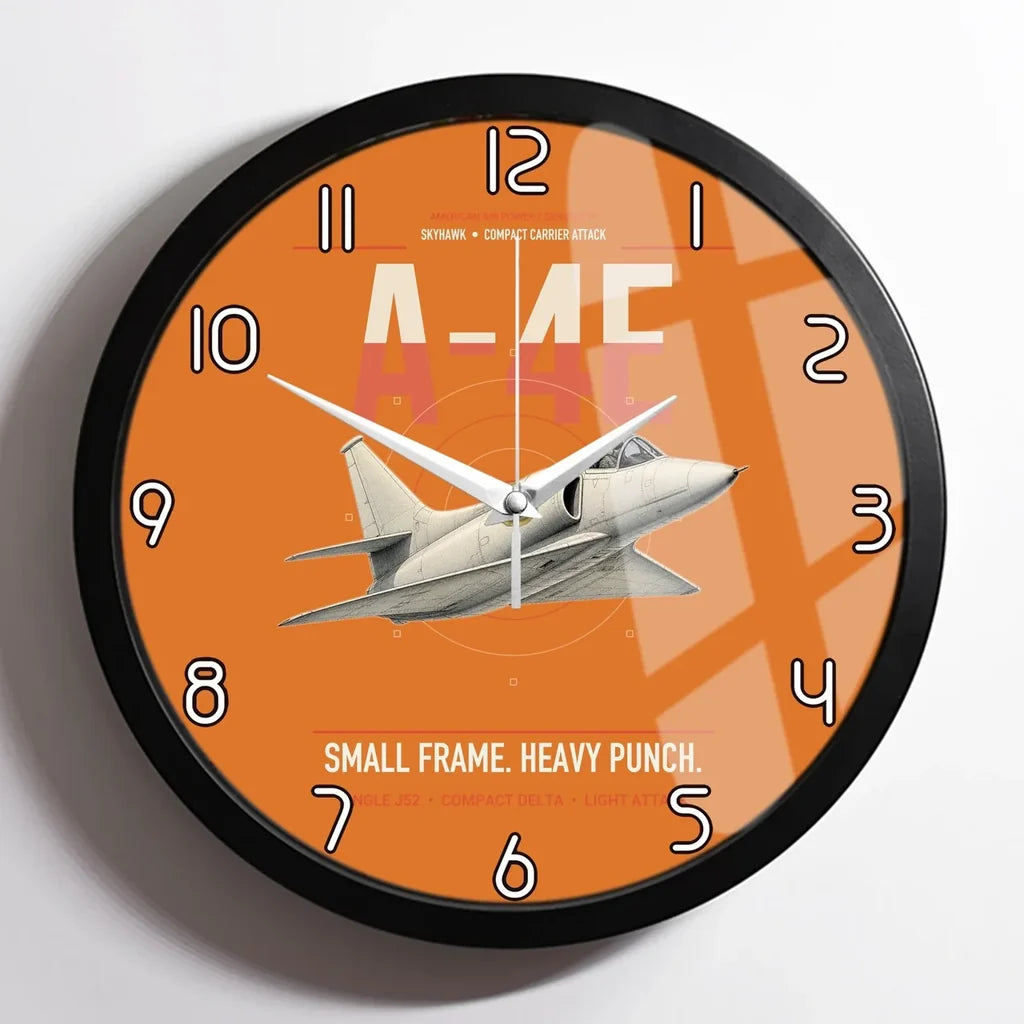 A-4E Skyhawk design on orange framed wall clock