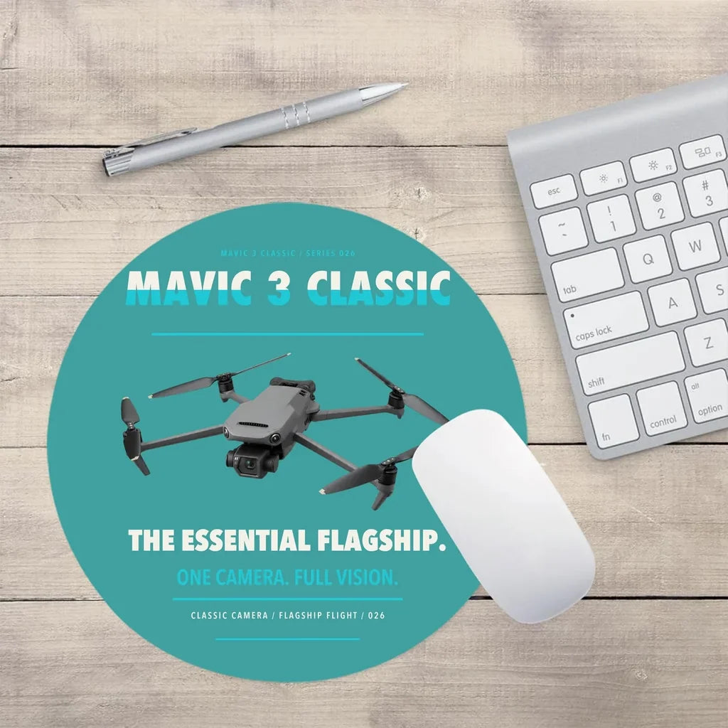 DJI Mavic 3 Classic design on turquoise round mouse pad