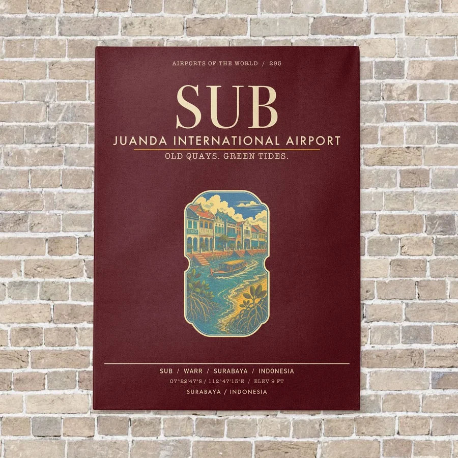 Juanda International Airport Surabaya SUB - Canvas Framed - Dark Red