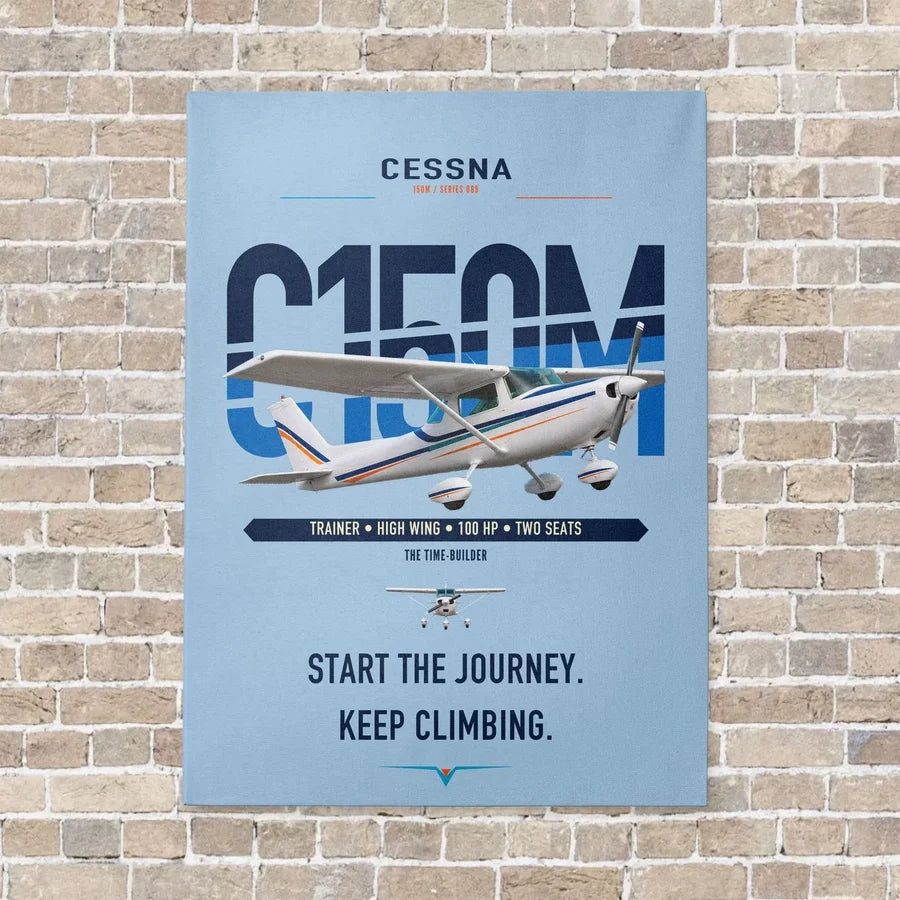 Cessna 150M vertical canvas print - no frame - light blue background