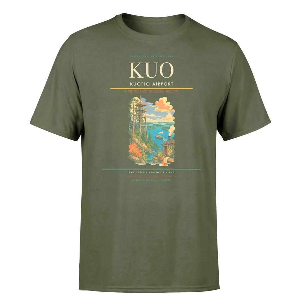 Kuopio Airport (KUO) T-Shirt single-side front print in Green Army | kuopio-airport-kuo-double-side-t-shirt